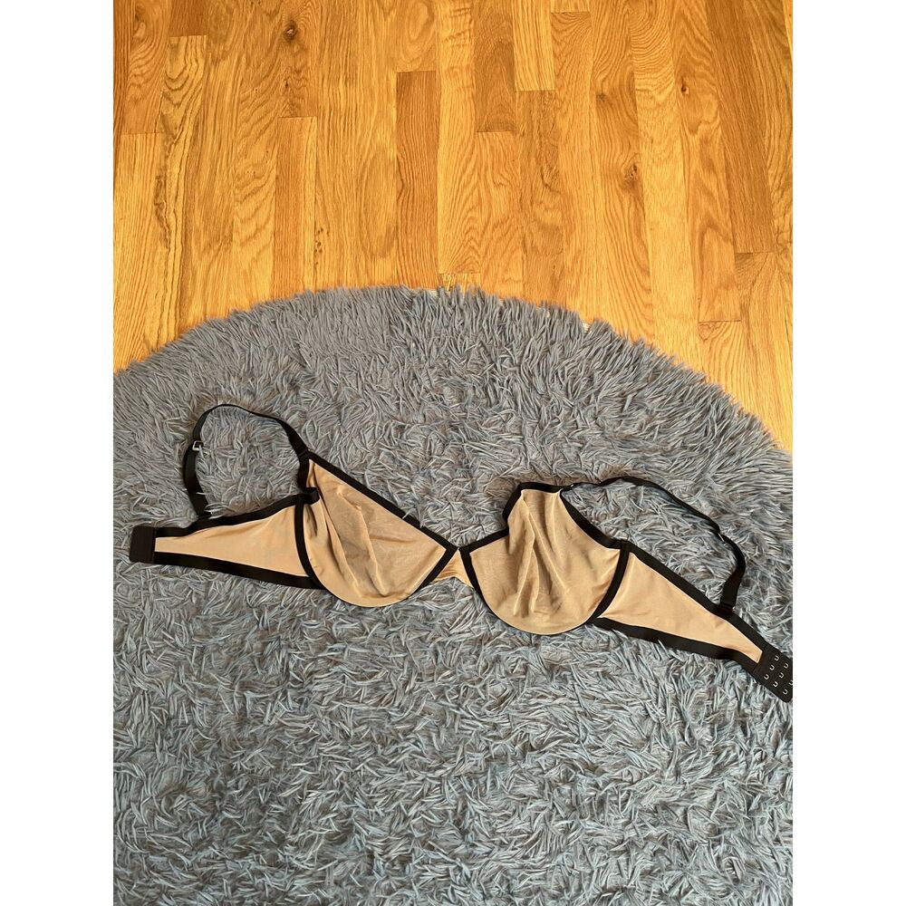 CUUP The Plunge Mesh Black Cream Bra Size 38G